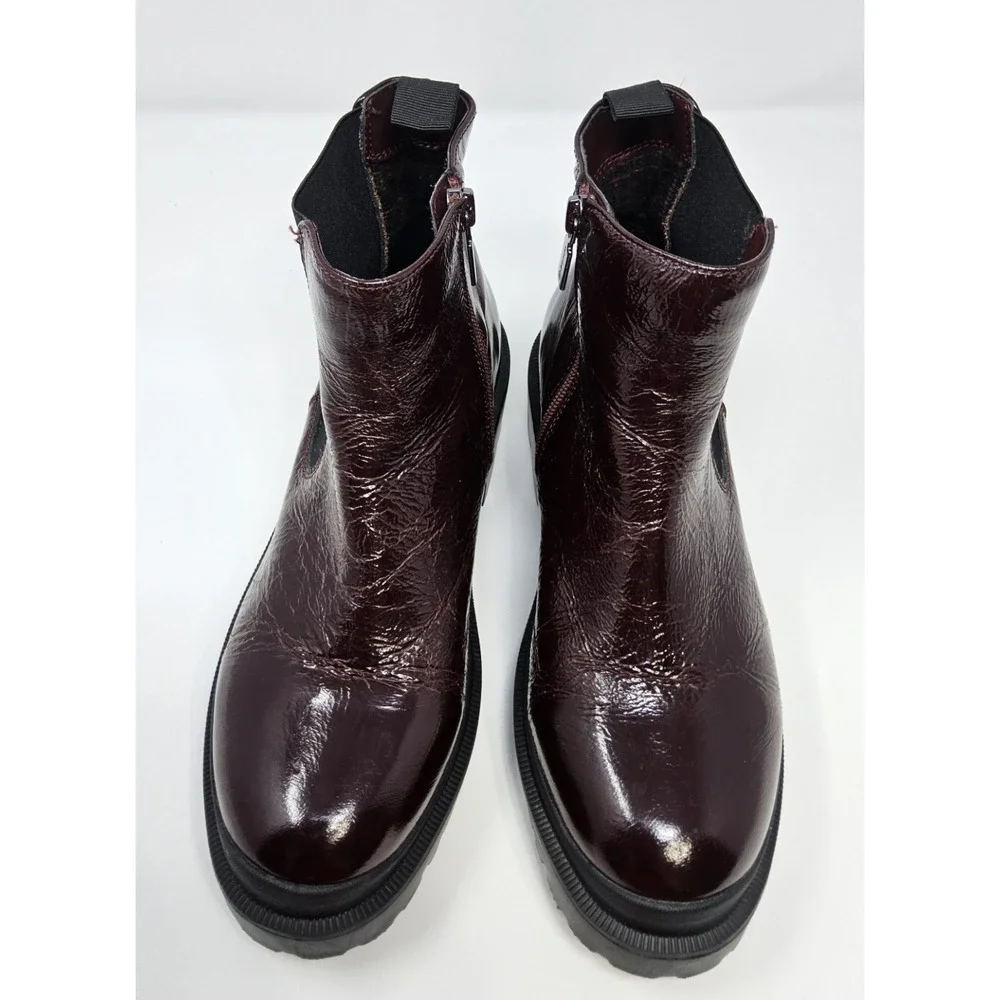 Blondo Cayla Boots Womens 8.5 Waterproof Chelsea Leather Patent Ankle Brown‎